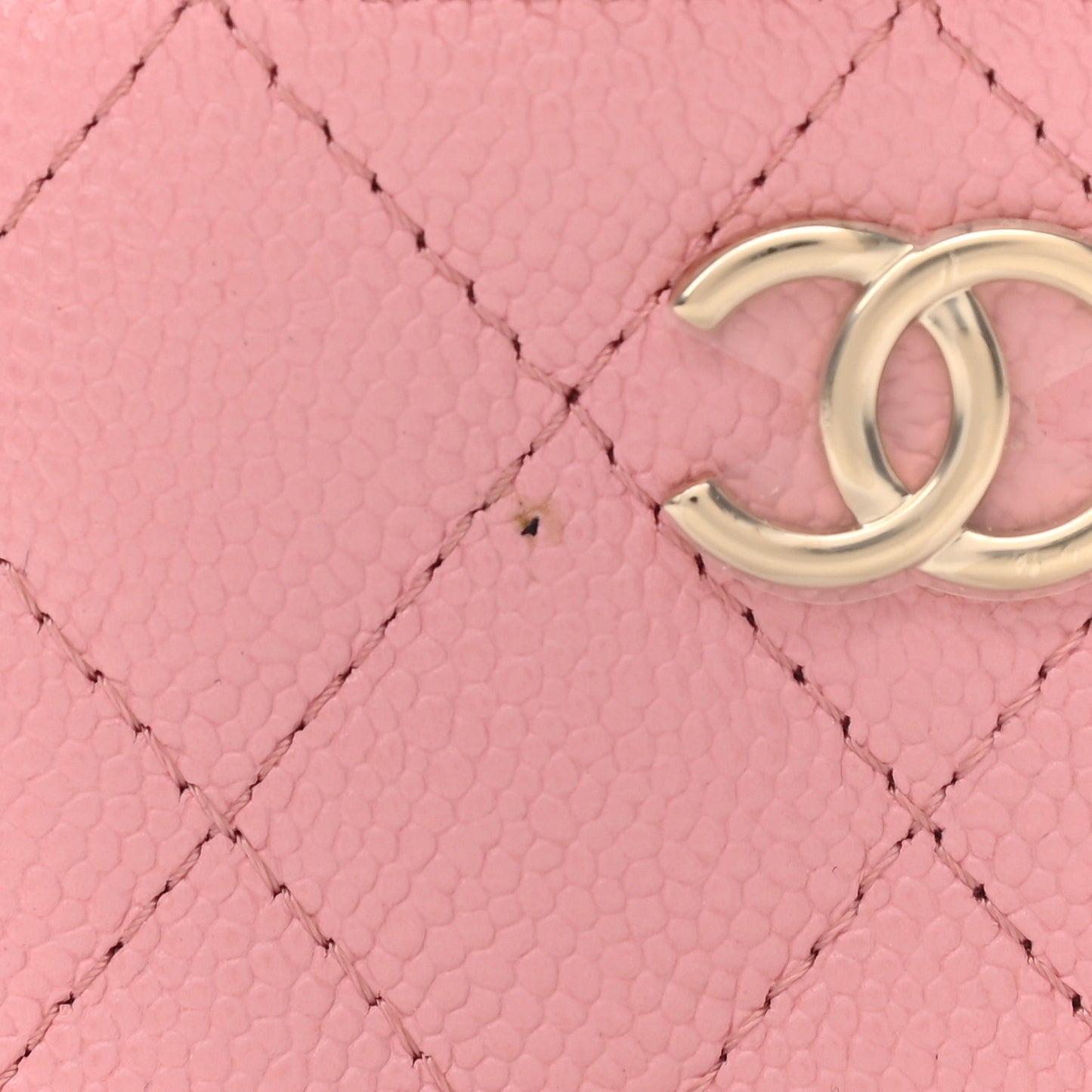 Caviar Quilted Small Handle With Care Vanity Case With Chain Pink