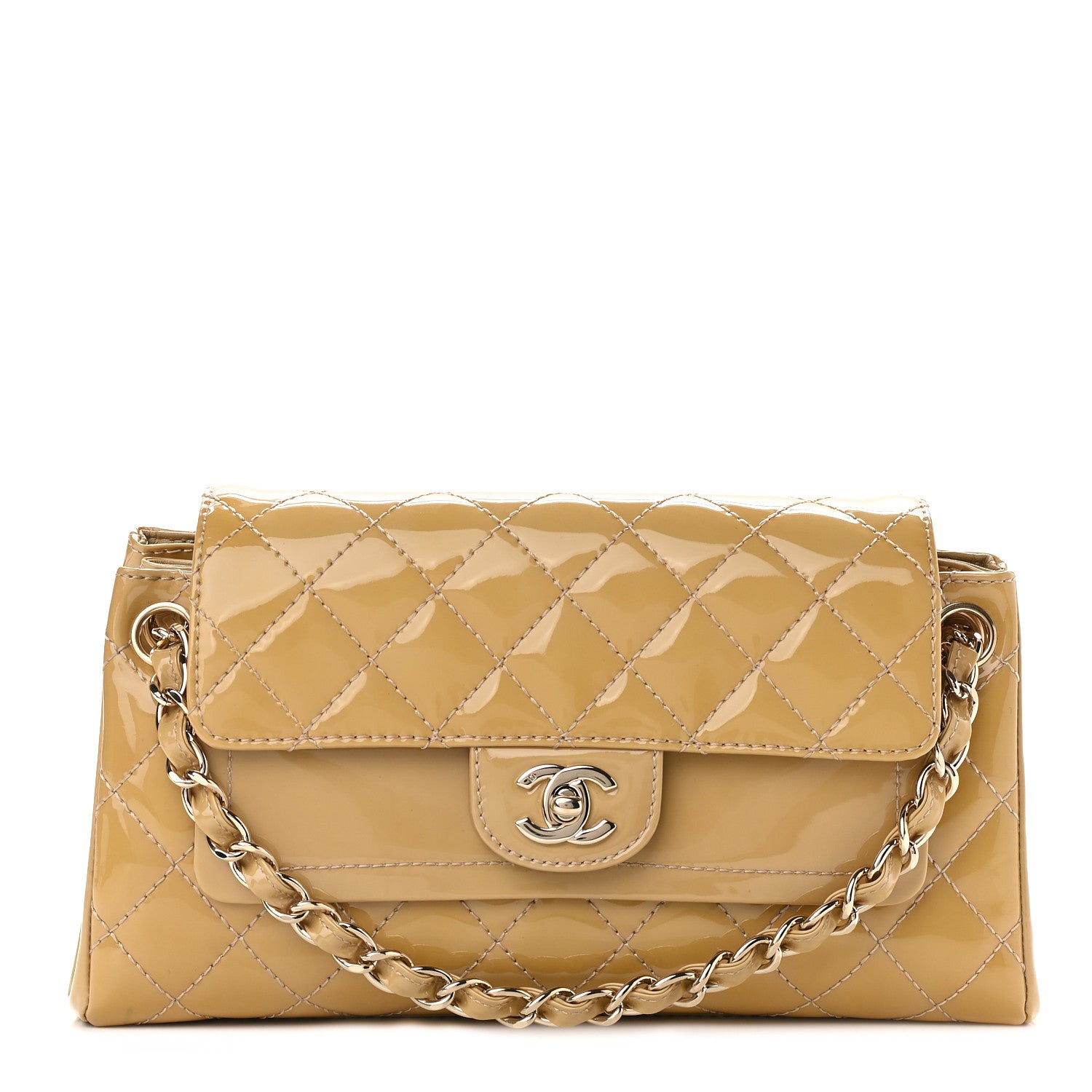 Chanel Patent Quilted Accordion Double Flap Beige 1 of 12