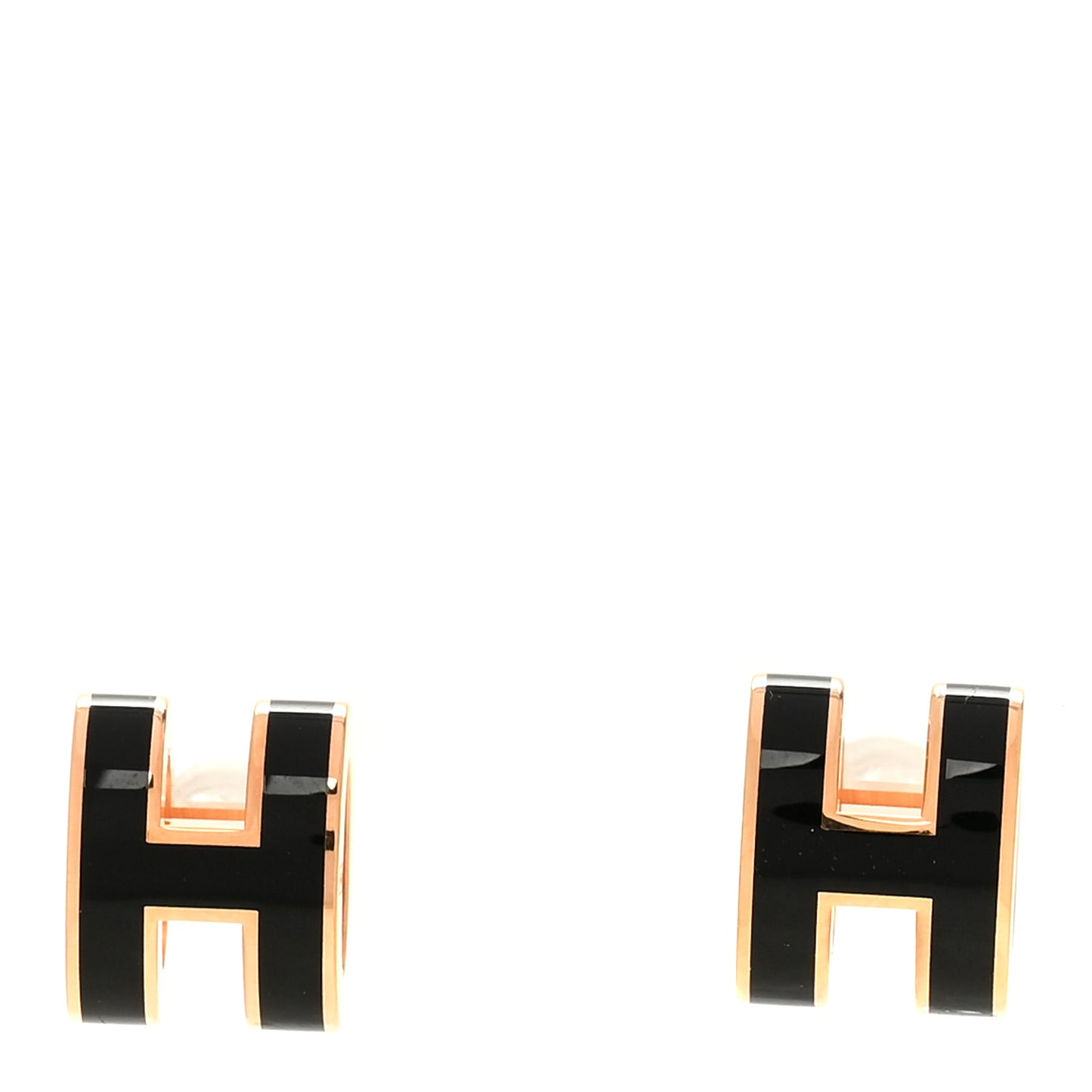 Rose Gold Lacquered Mini Pop H Earrings Black