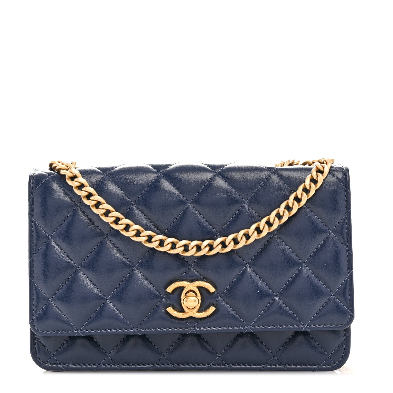 Chanel Lambskin Quilted Pillow Crush Wallet On Chain WOC Dark Blue 1 of 14