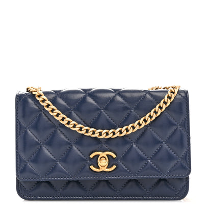 Chanel Lambskin Quilted Pillow Crush Wallet On Chain WOC Dark Blue 1 of 14