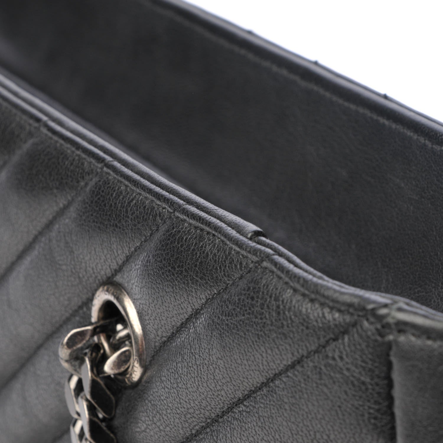Saint Laurent Sheepskin Matelasse Chevron Large Monogram Shopping Bag Black 12 of 14