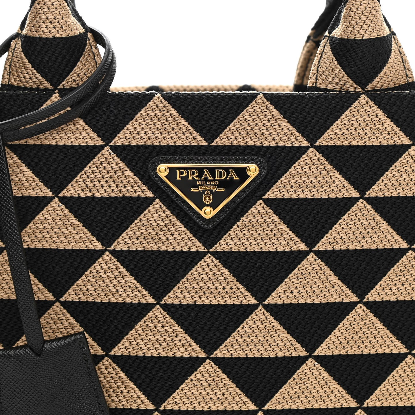 Jacquard Saffiano Triangolo Symbole Embroidered Small Tote Black Corda