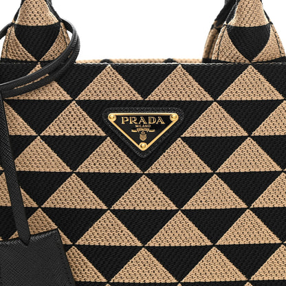 Prada Jacquard Saffiano Triangolo Symbole Embroidered Small Tote Black Corda 8 of 10