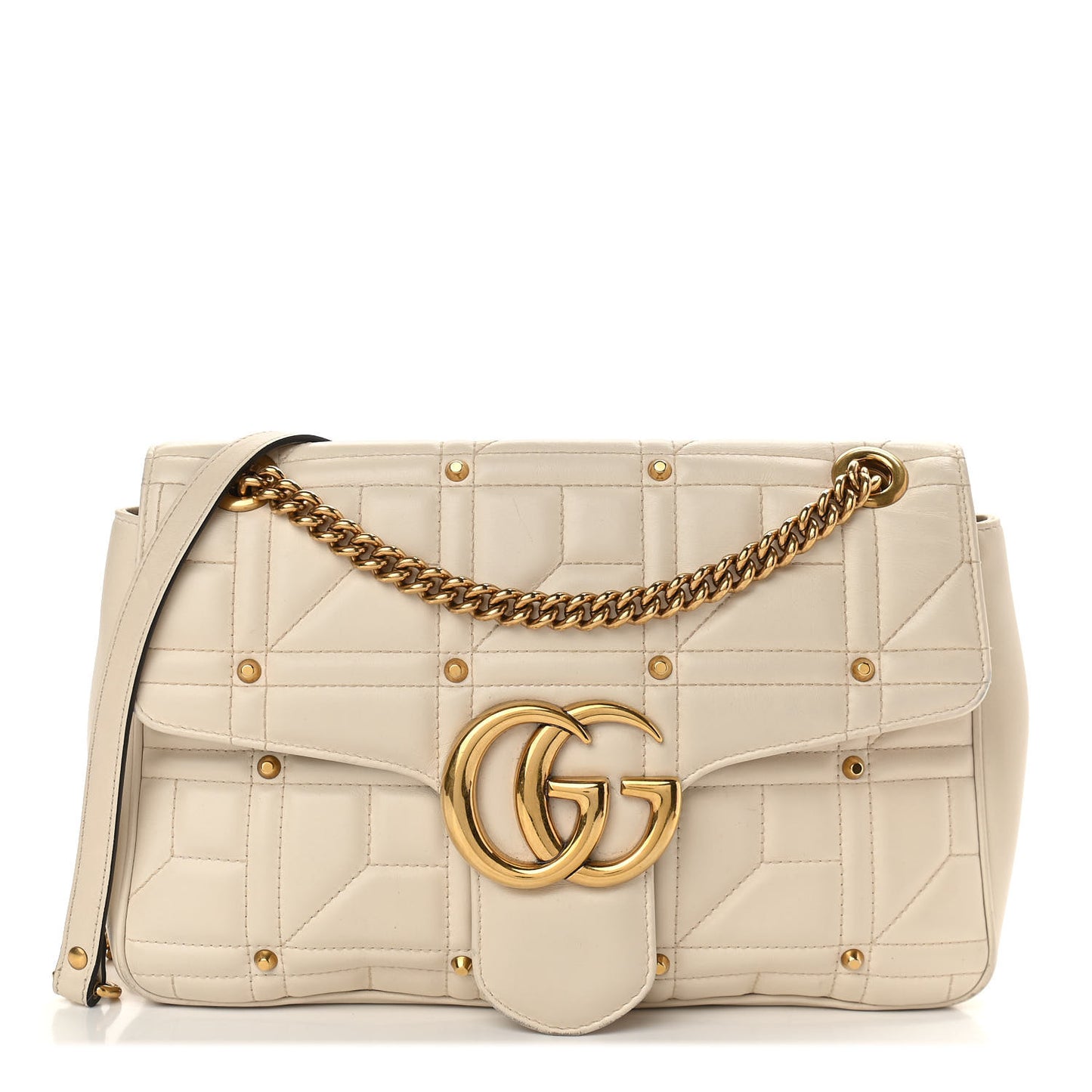 Calfskin Matelasse Studded Medium GG Marmont Shoulder Bag White