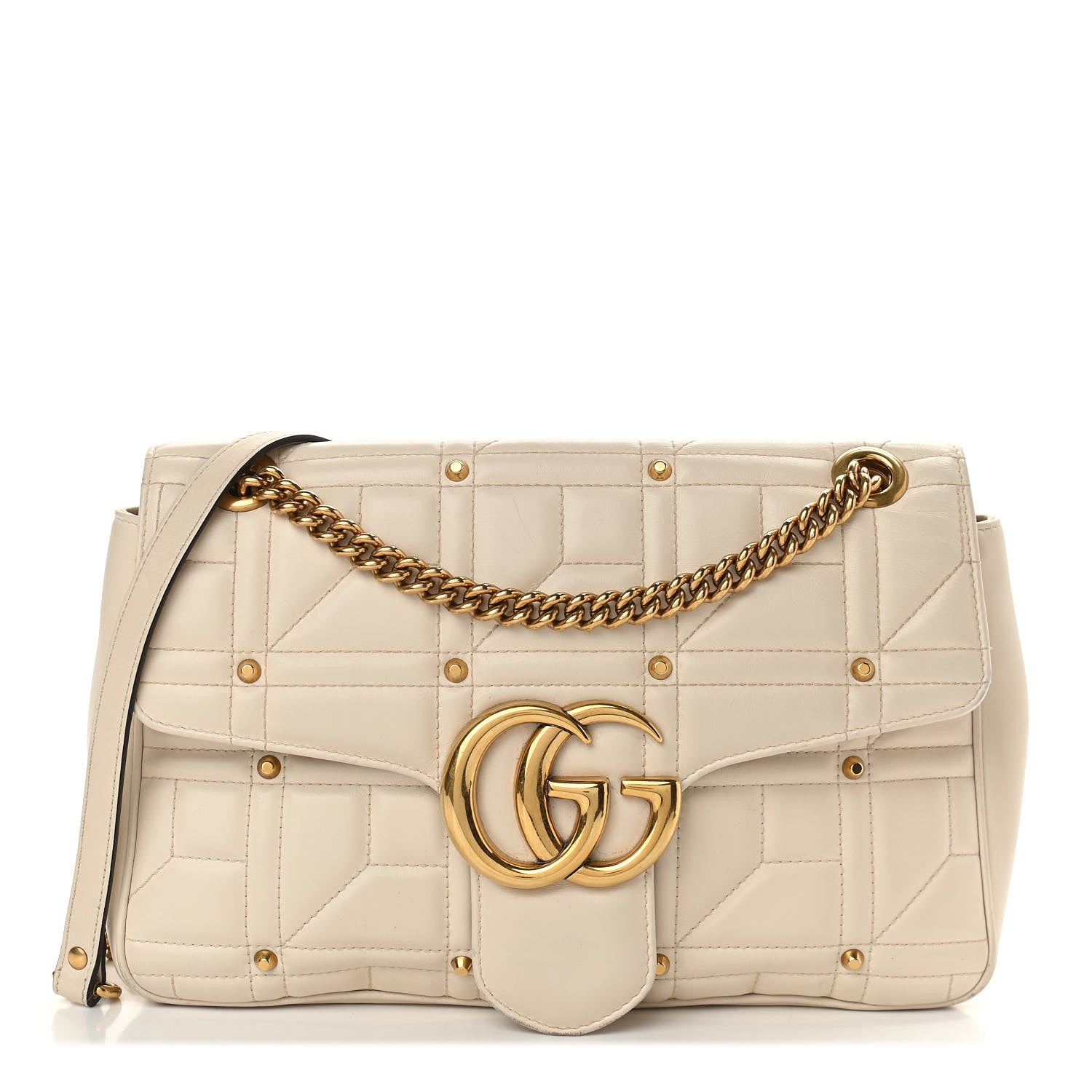 Gucci Calfskin Matelasse Studded Medium GG Marmont Shoulder Bag White 1 of 12