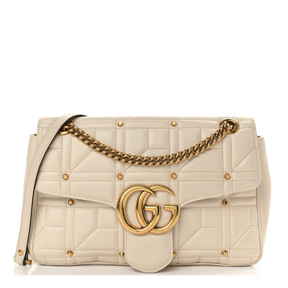 Gucci Calfskin Matelasse Studded Medium GG Marmont Shoulder Bag White 1 of 12