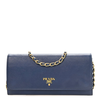 Prada Saffiano Metal Oro Chain Wallet Bleuette 1 of 10