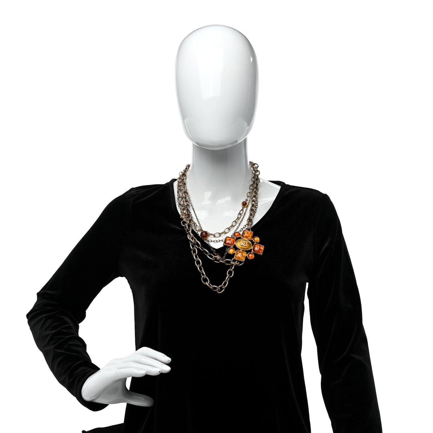 Glass Gripoix CC Multi Strand Chain Necklace Gold
