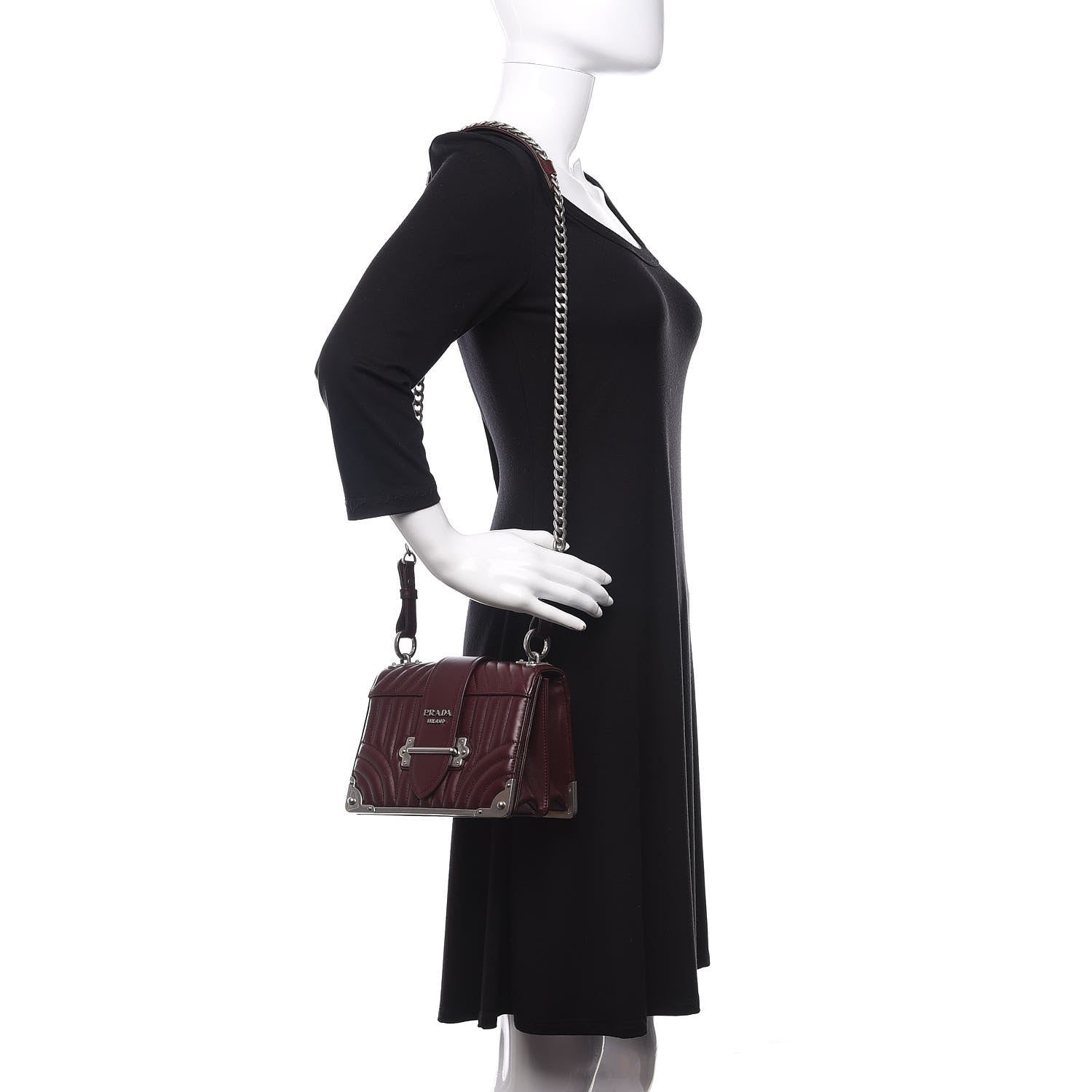 Prada Soft Calfskin Impunture Diagramme Cahier Bag Granato 2 of 9