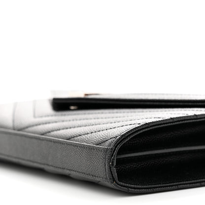 Saint Laurent Grain De Poudre Matelasse Chevron Monogram Chain Wallet Black 10 of 10