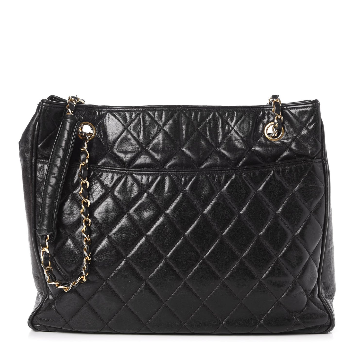 Lambskin Quilted Shopper Tote Black