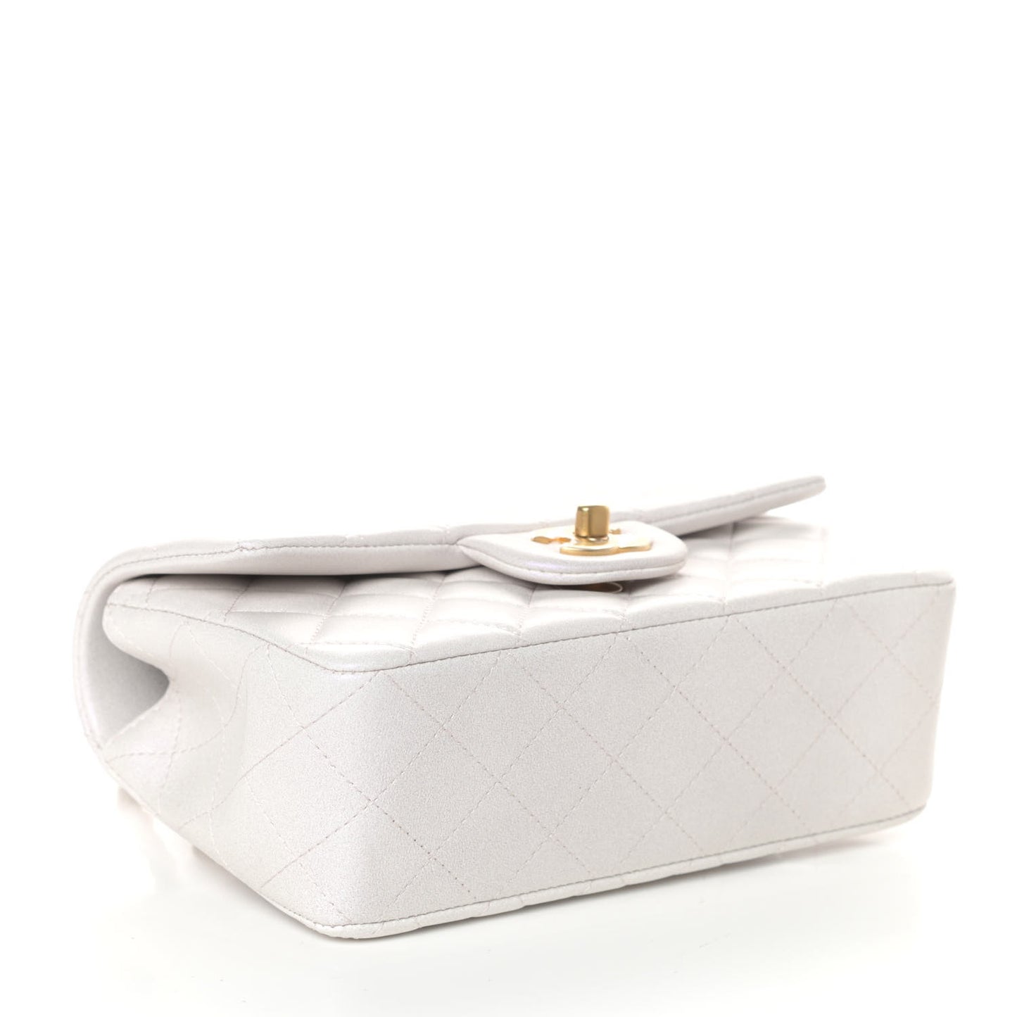 Iridescent Lambskin Quilted Mini Top Handle Rectangular Flap White