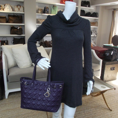 Christian Dior Coated Canvas Cannage Medium Panarea Tote Purple 2 of 9