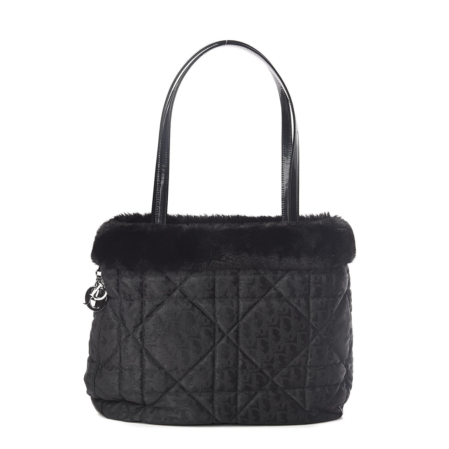 Christian Dior Nylon Monogram Fur Cannage Tote Black 1 of 9