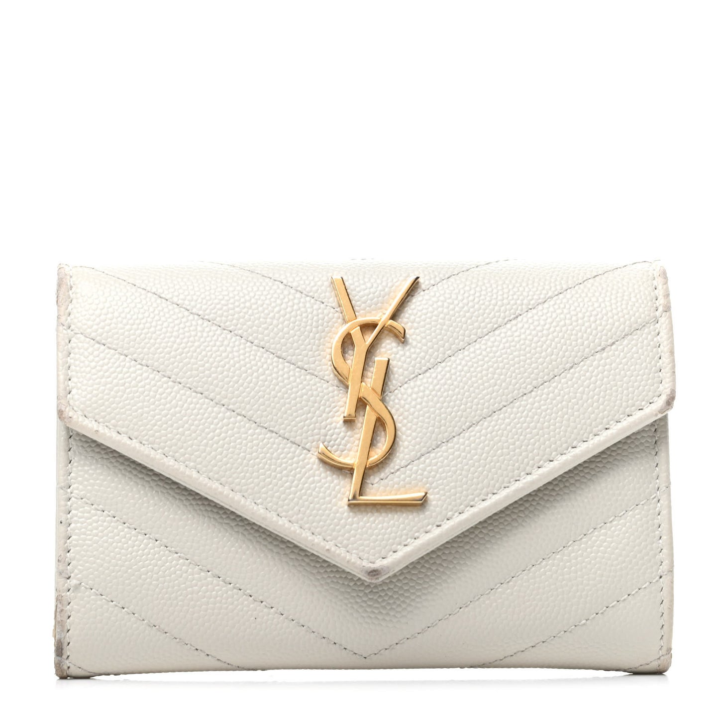 Grain De Poudre Matelasse Chevron Small Monogram Envelope Wallet Crema Soft