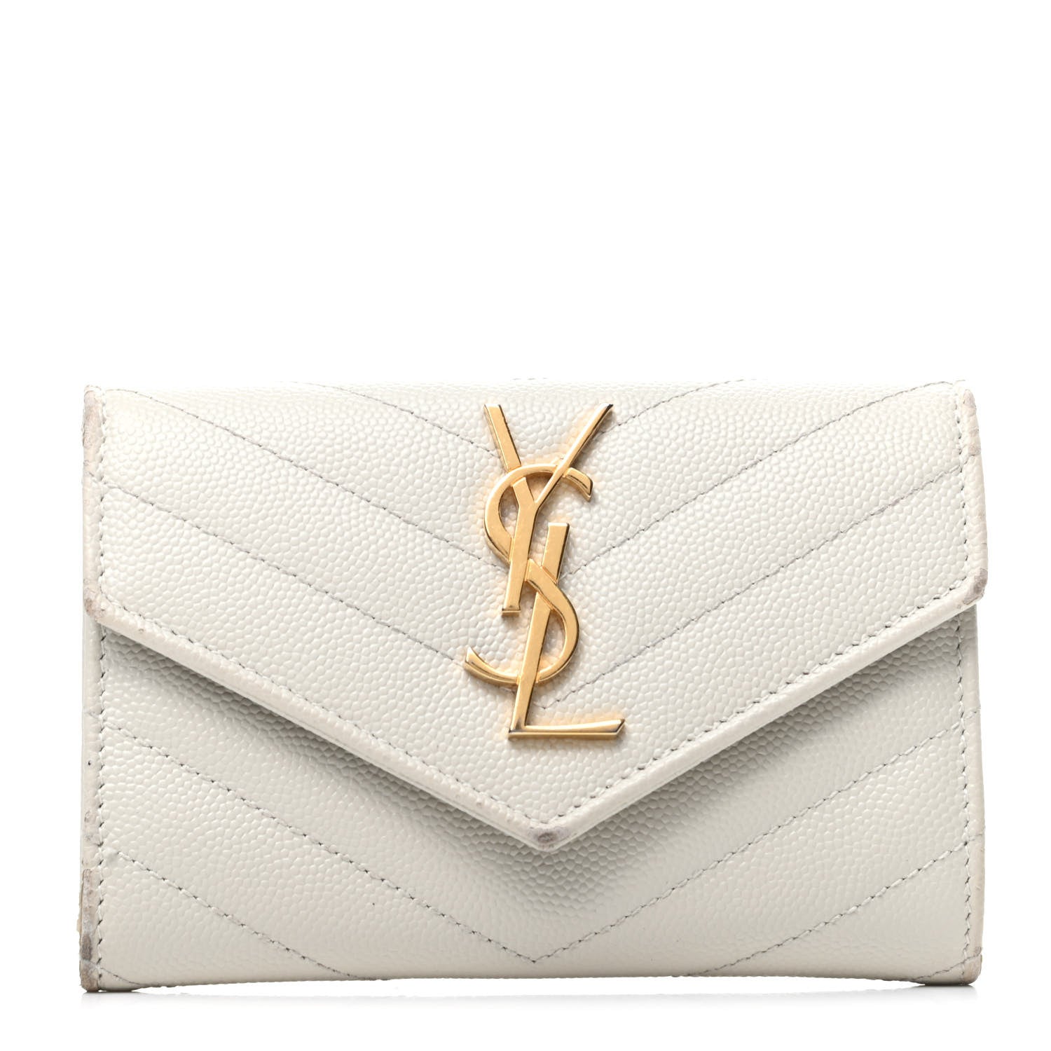 Saint Laurent Grain De Poudre Matelasse Chevron Small Monogram Envelope Wallet Crema Soft 1 of 9