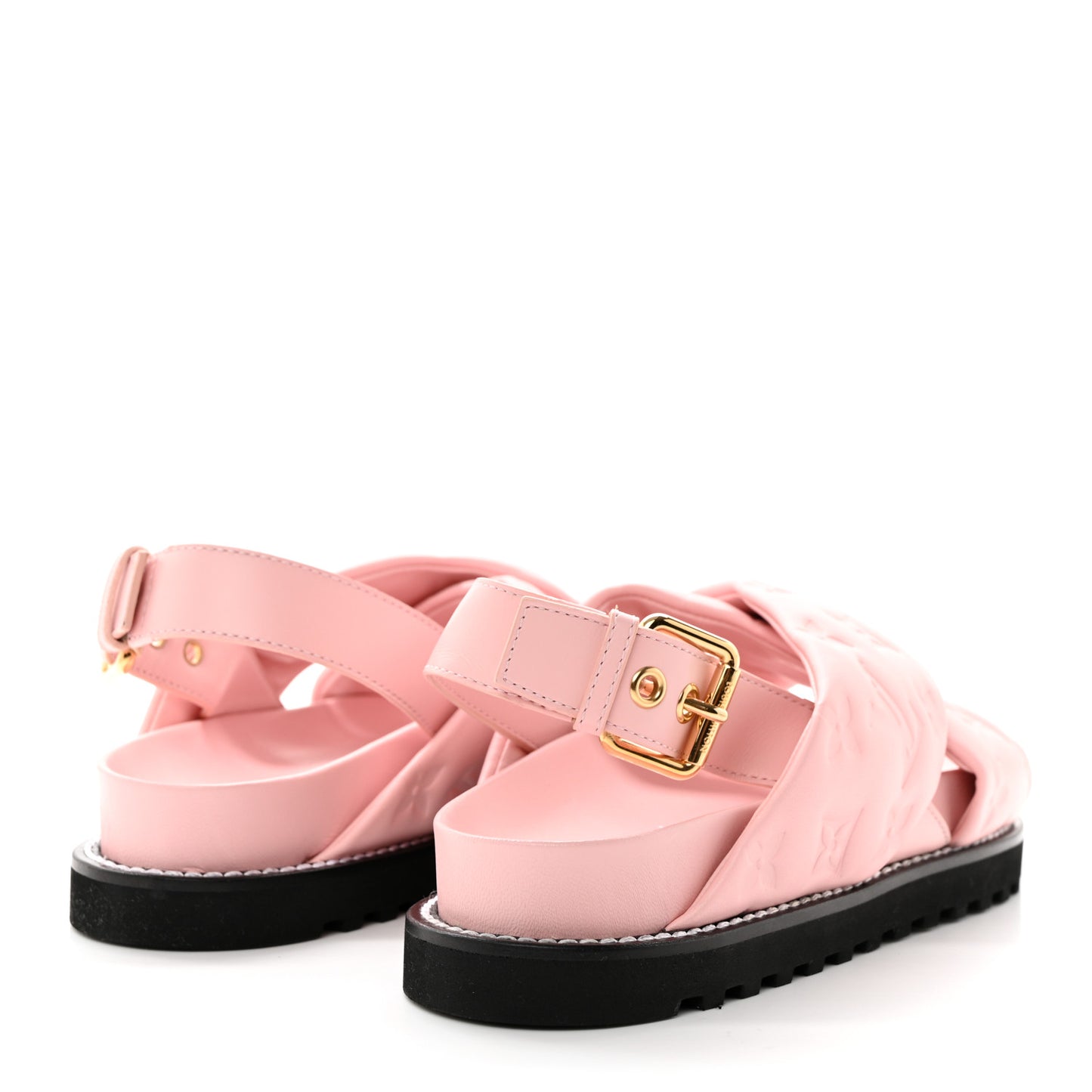 Lambskin Monogram Embossed Paseo Flat Comfort Sandals 37 Rose Clair