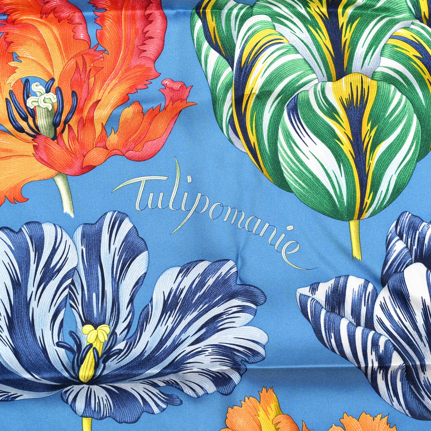 Hermes Silk Tulipomanie Scarf 90 Bleu Cobalt Orange 5 of 6