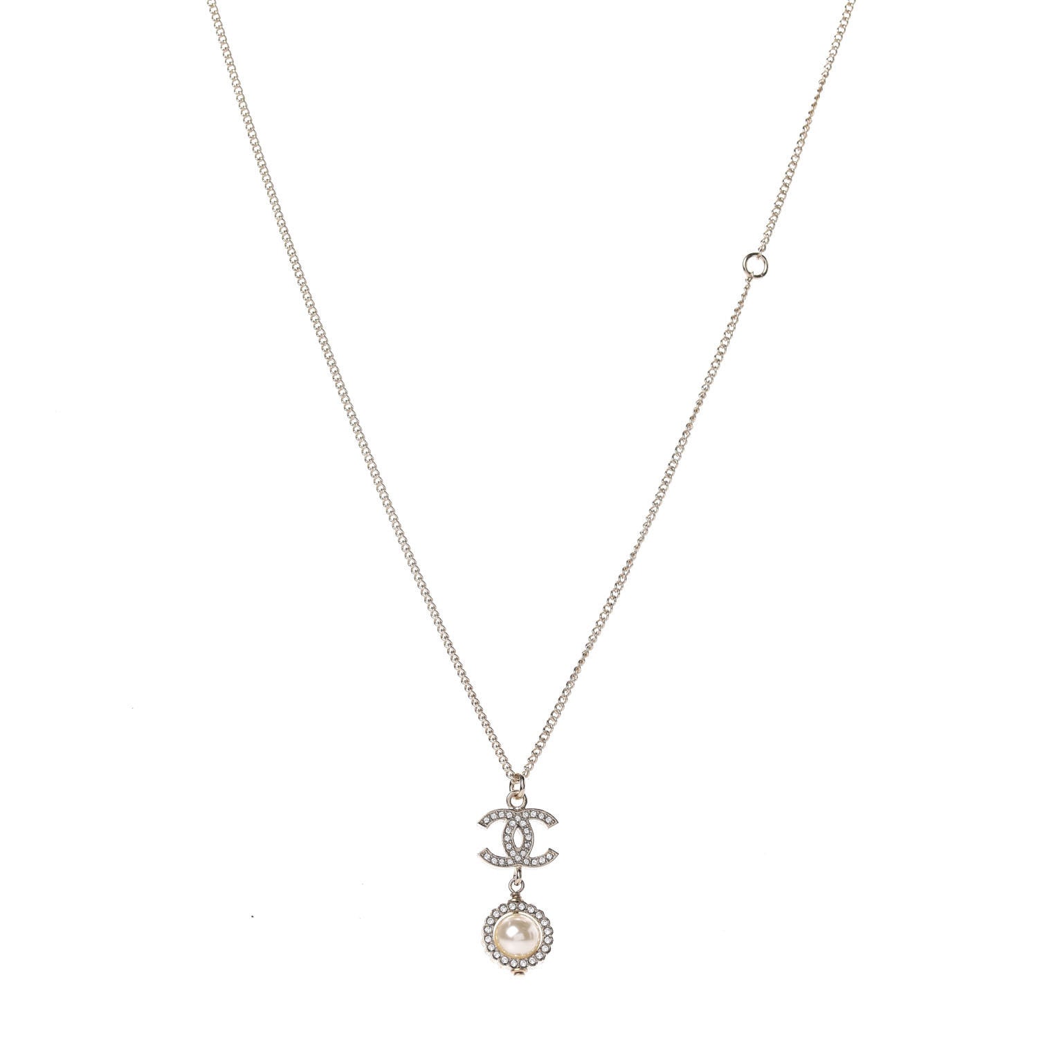 Chanel Crystal Pearl CC Lace Camellia Necklace Gold 1 of 5
