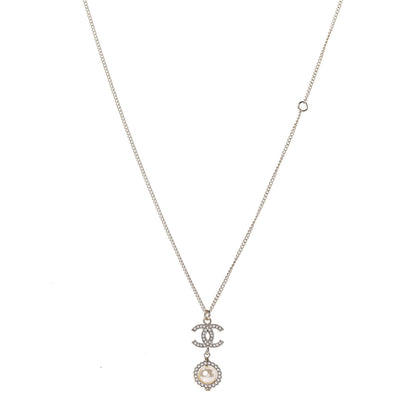 Chanel Crystal Pearl CC Lace Camellia Necklace Gold 1 of 5