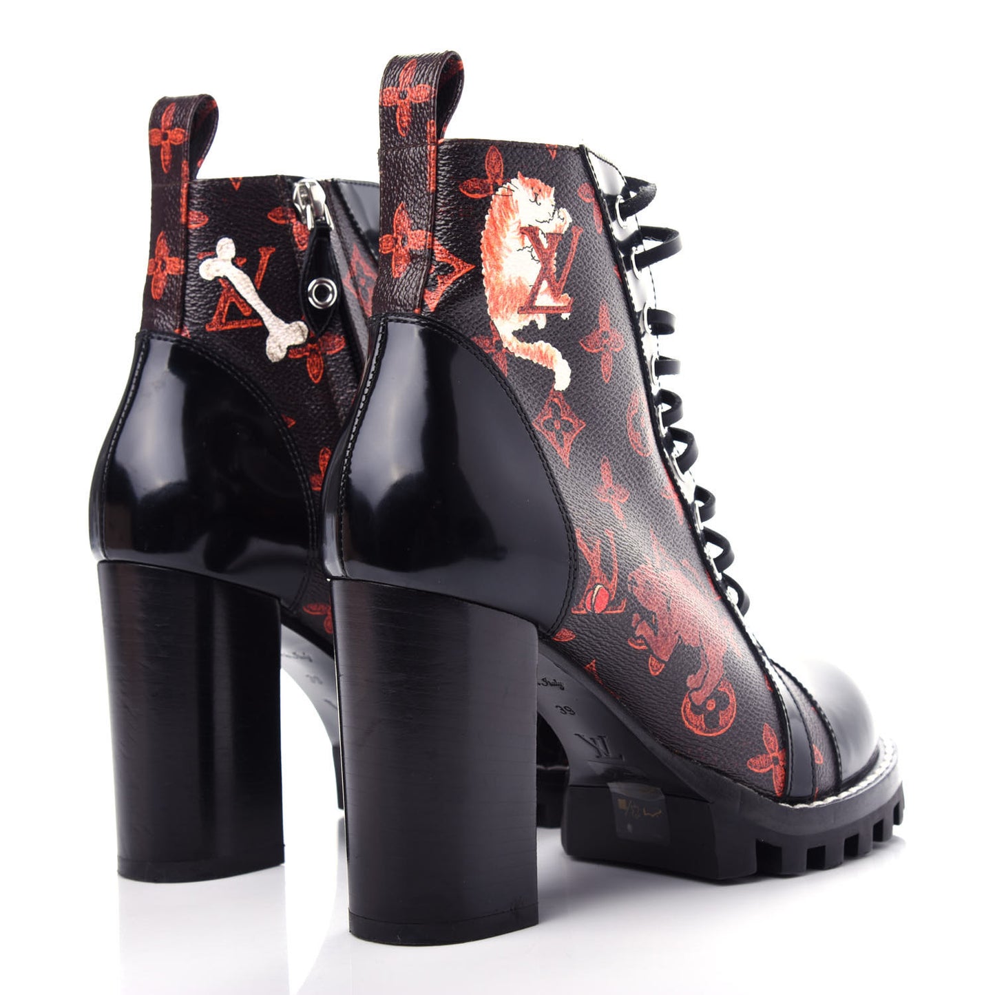 Patent Calfskin Catogram Star Trail Ankle Boots 39 Black Marron