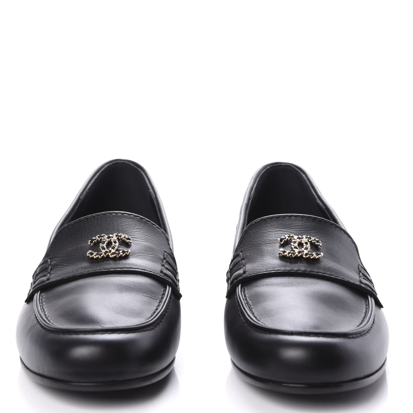 Calfskin CC Chain Mocassin Loafers 37.5 Black
