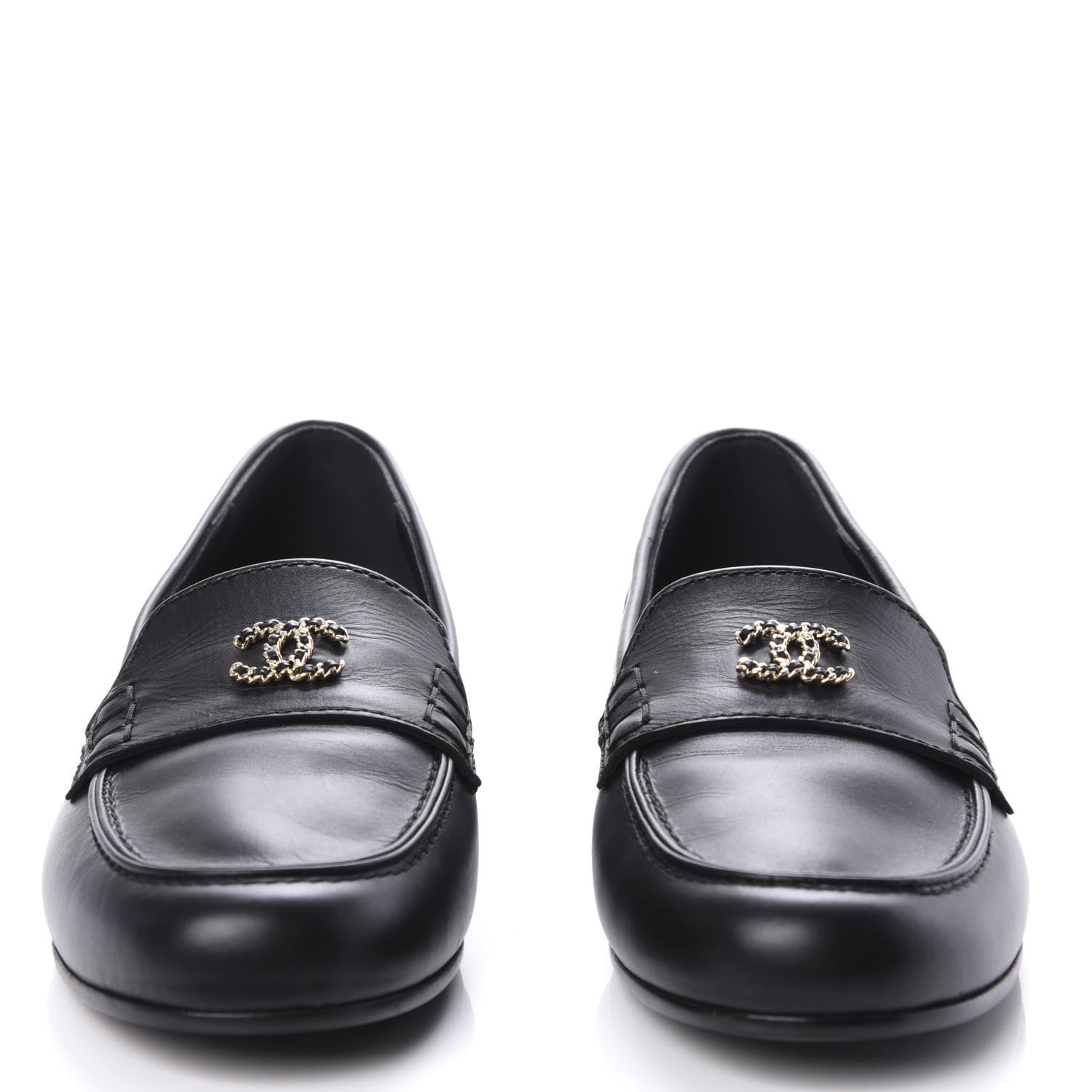 Chanel Calfskin CC Chain Mocassin Loafers 37.5 Black 2 of 9