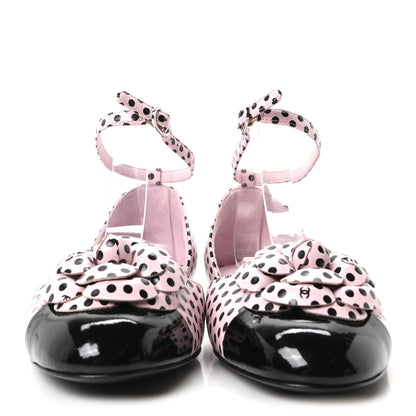 Chanel Lambskin Patent Calfskin Cap Toe Polka Dot Camellia Mary Jane Flats 36 Pink Black 2 of 9