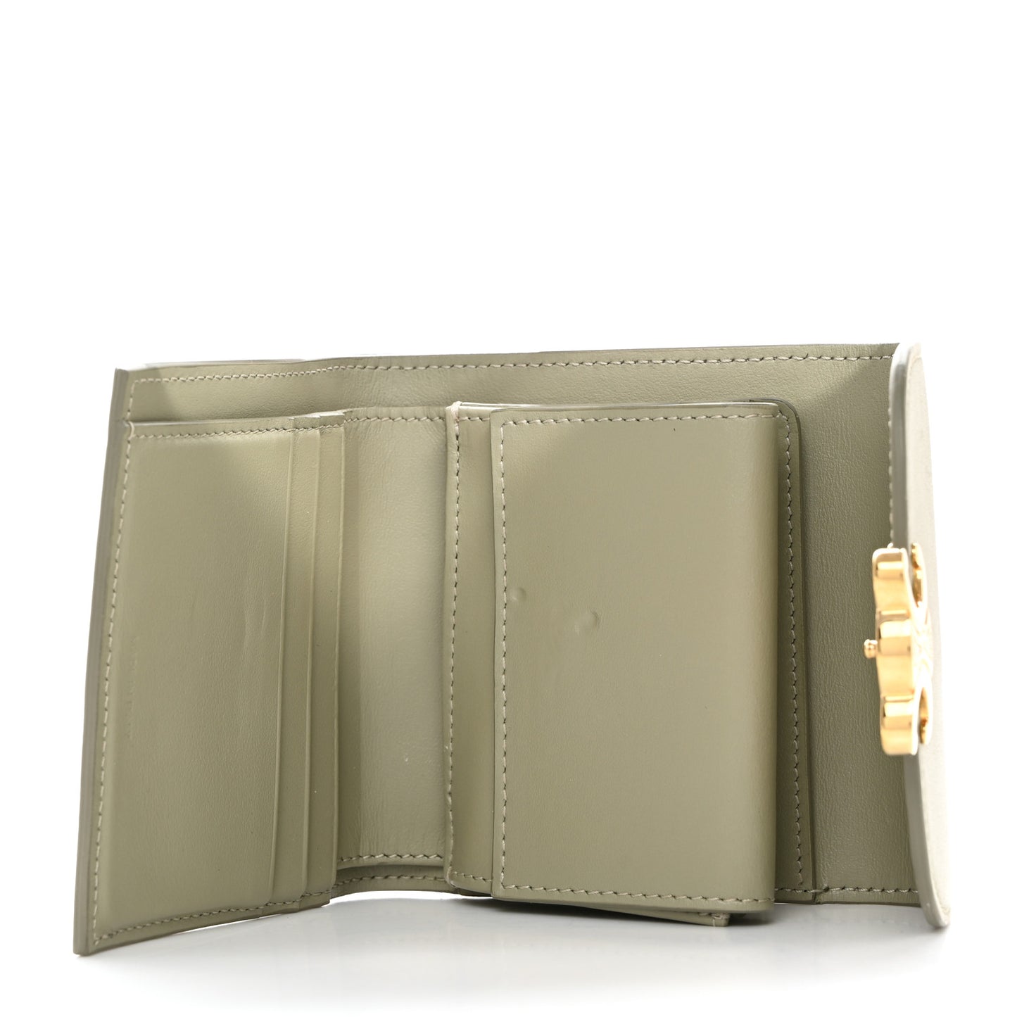 Shiny Calfskin Triomphe Compact Wallet Green Clay