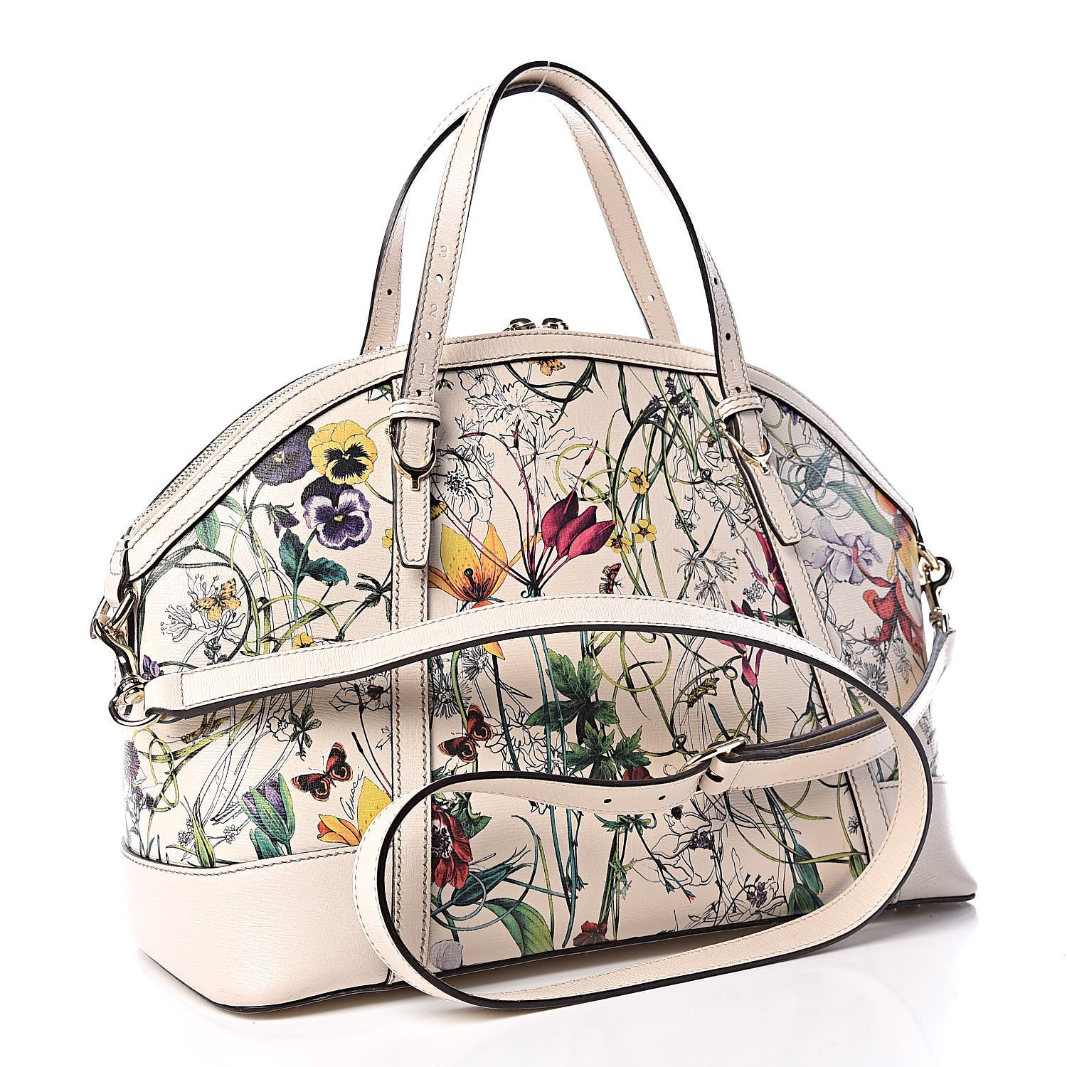 Gucci Canvas Flora Infinity Medium Nice Top Handle Dome Bag White 3 of 13