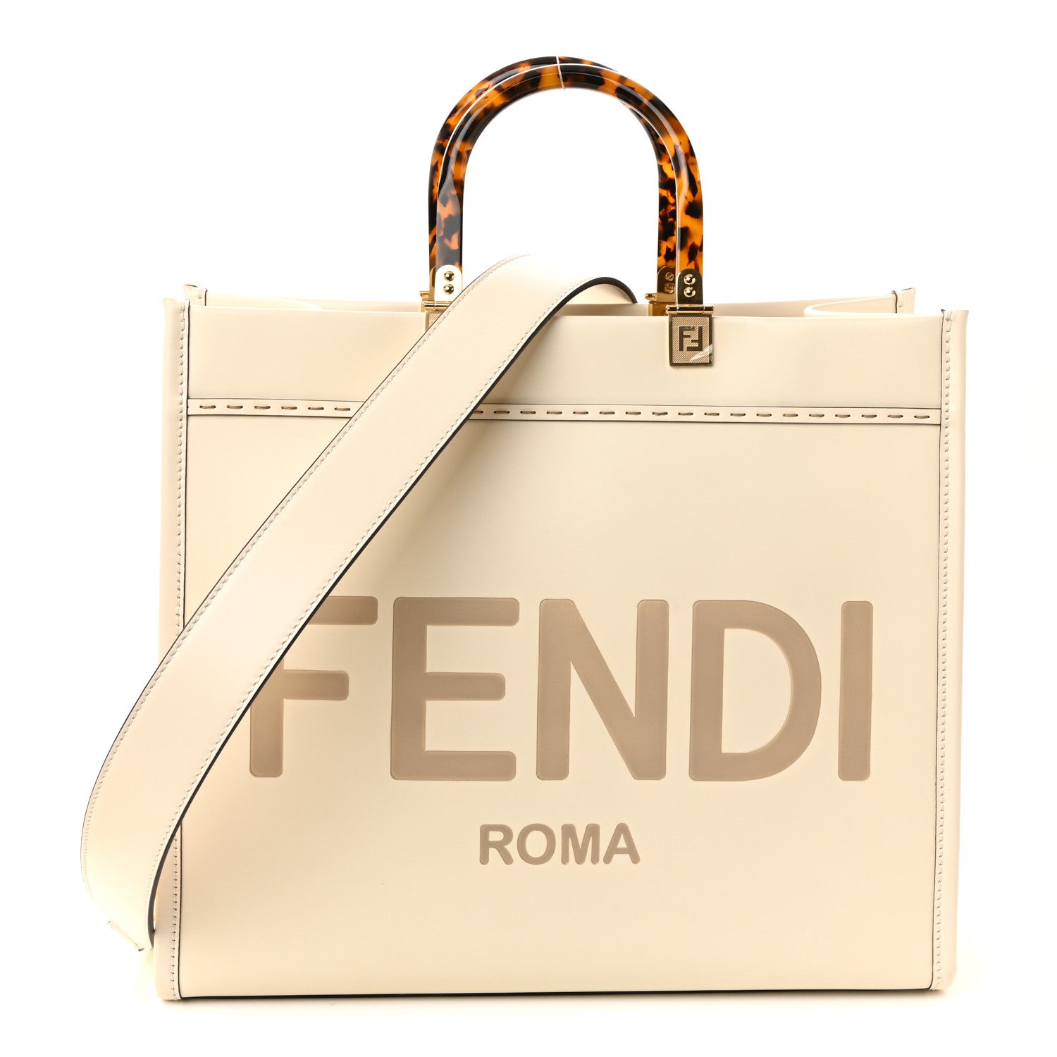 Fendi Vitello King Plexiglass Logo Embossed Medium Fendi Sunshine Shopper Tote White Ice 1 of 9
