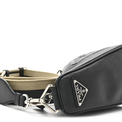 Prada Saffiano Cuir Triangle Logo Embossed Triangle Shoulder Bag Black 13 of 18