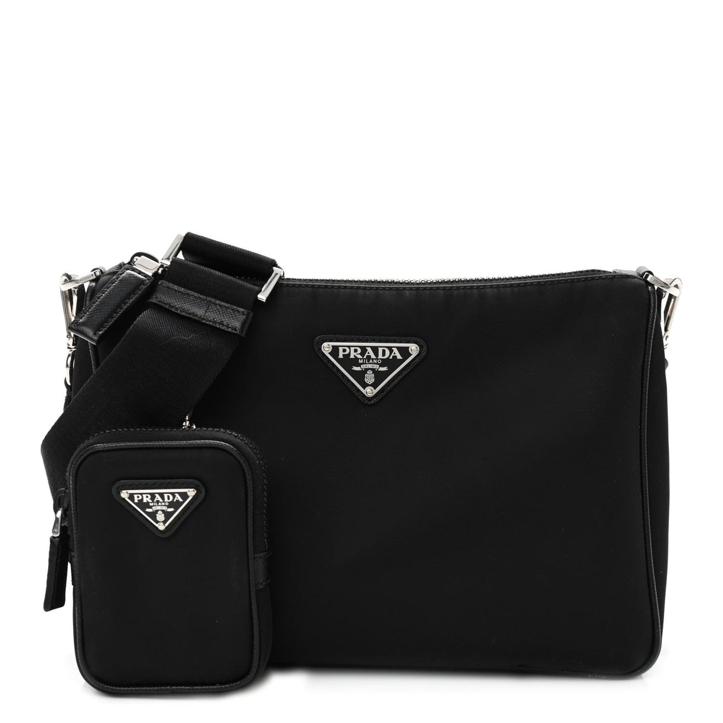 Re-Nylon Saffiano Pocket Zippered Shoulder Bag Black