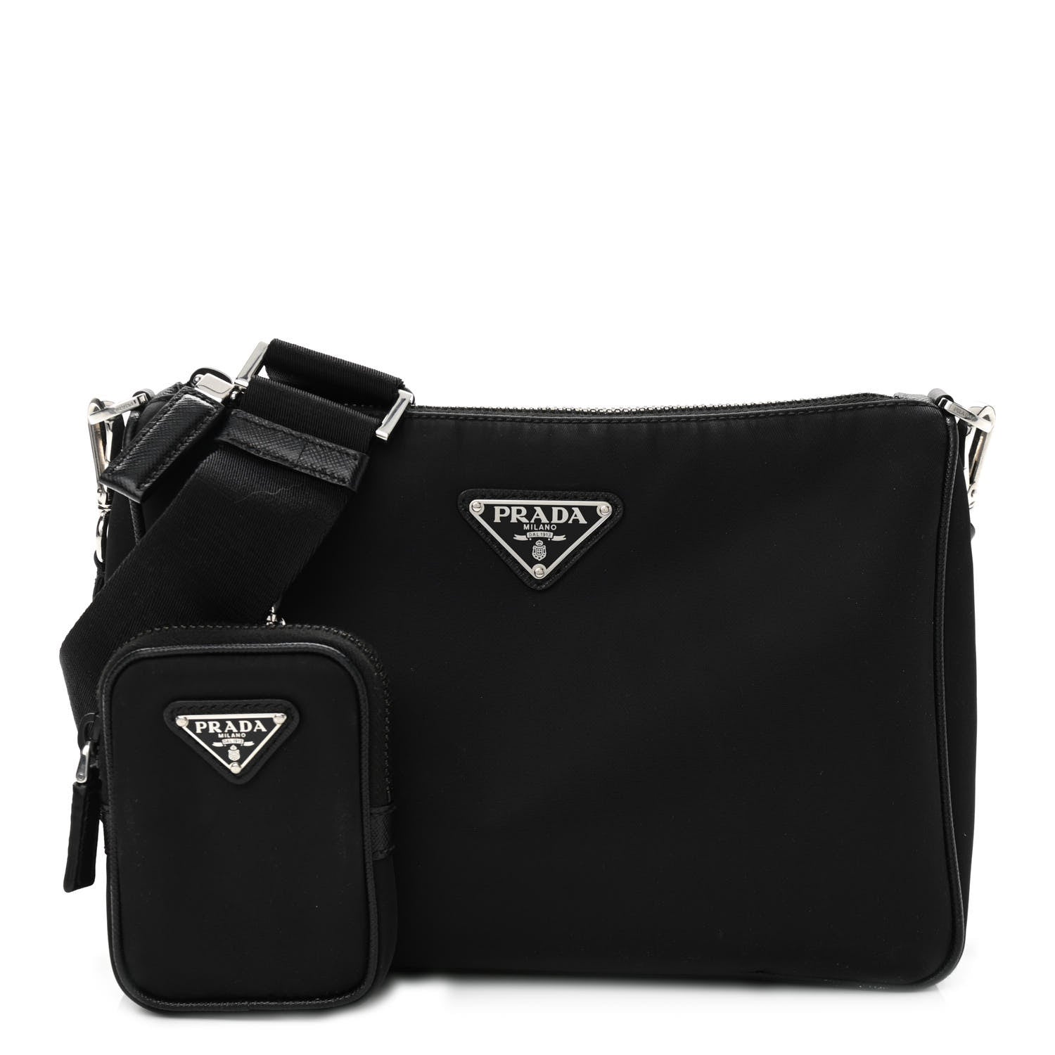 Prada Re-Nylon Saffiano Pocket Zippered Shoulder Bag Black 1 of 13
