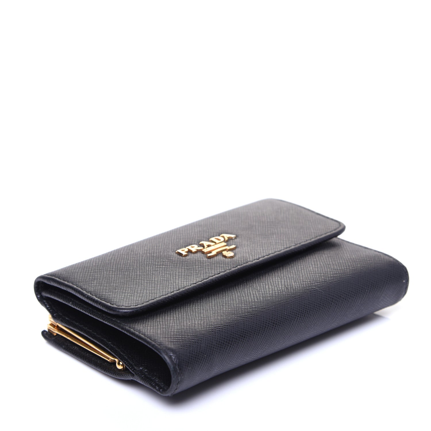 Prada Saffiano Metal Flap Compact Wallet Black 4 of 11