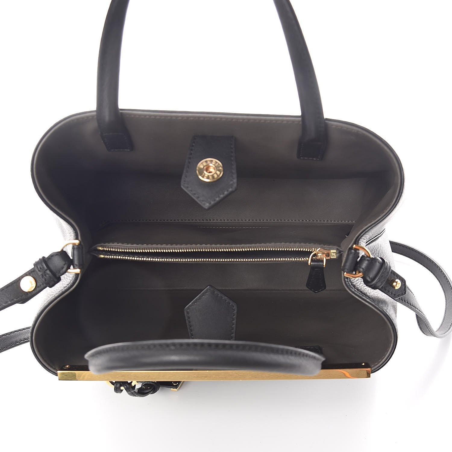 Fendi Vitello Dolce Century Petite 2Jours Tote Black Carbone 5 of 9