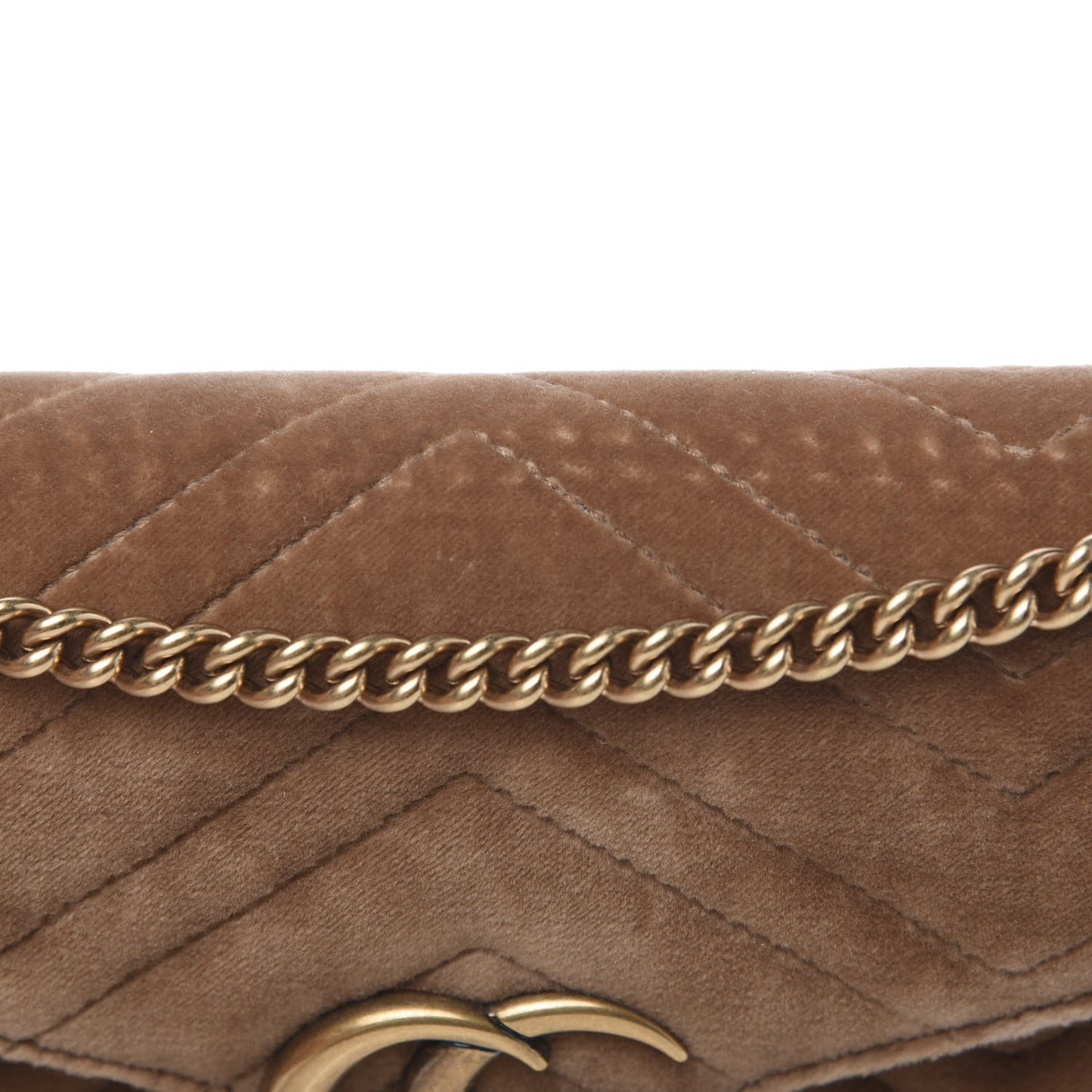 Velvet Matelasse GG Marmont Chain Wallet Taupe