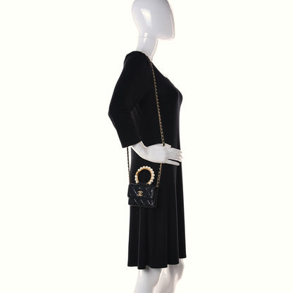 Chanel Lambskin Quilted Pearl Crown Clutch With Chain Black 2 of 9