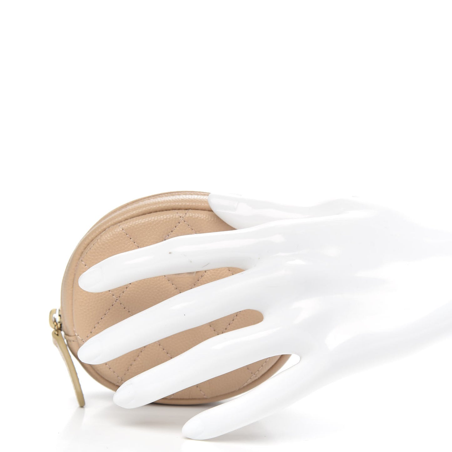 Caviar Quilted Zip Around Classic Coin Purse Beige