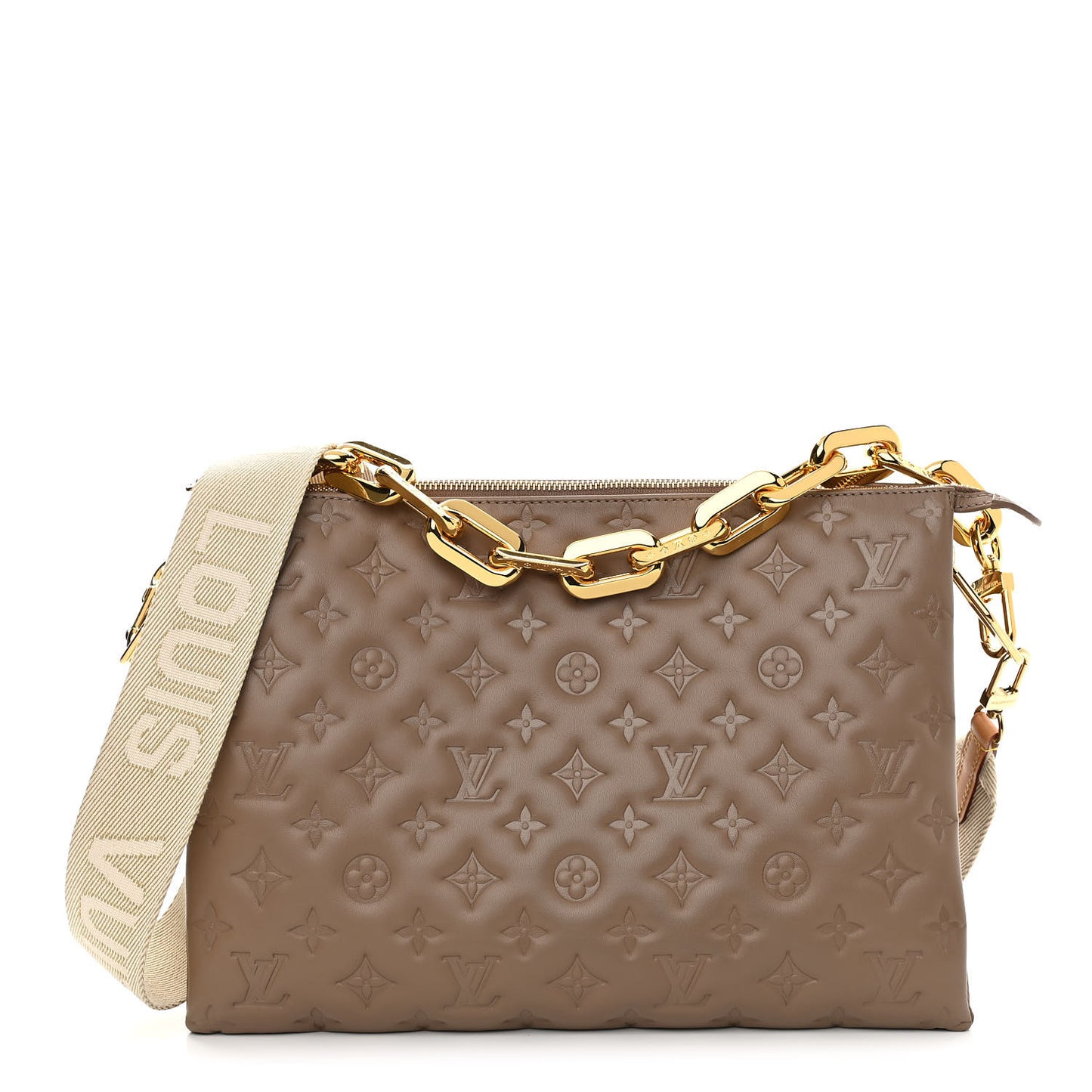 Lambskin Embossed Monogram Coussin MM Taupe