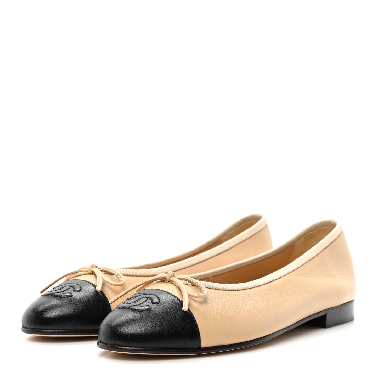 Lambskin Cap Toe CC Ballerina Flats 36 Beige Black