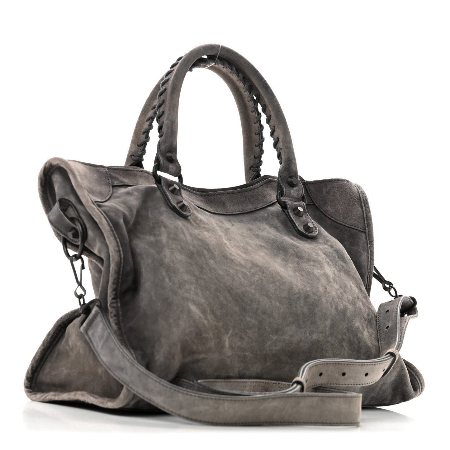 Waxed Suede Calfskin Classic Hardware Medium Le City Storm Grey