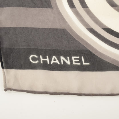 Chanel Silk CC Camellia Clover Square Scarf Black White 5 of 5