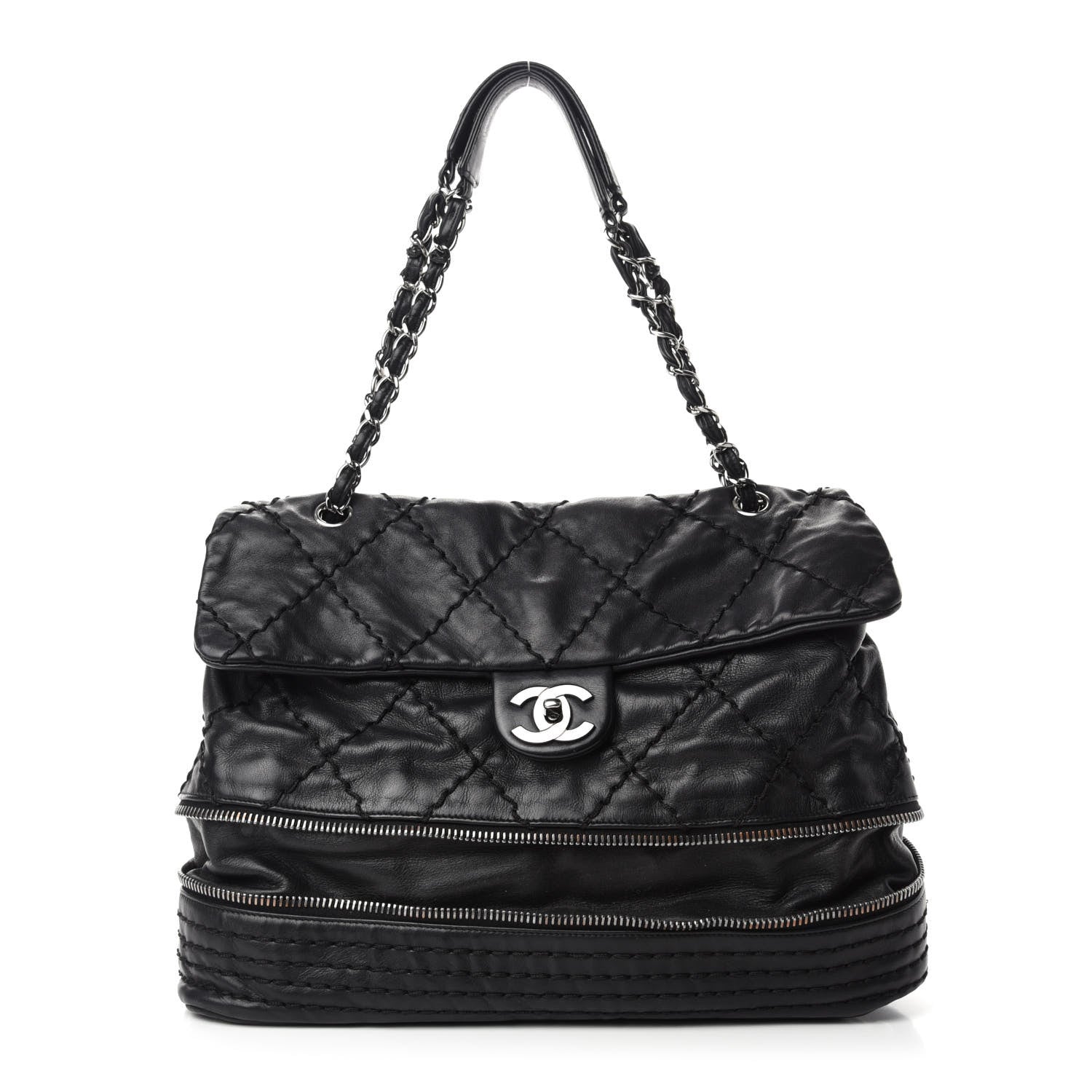 Chanel Calfskin Stitched Large Expandable Flap Bag Black 3 of 16