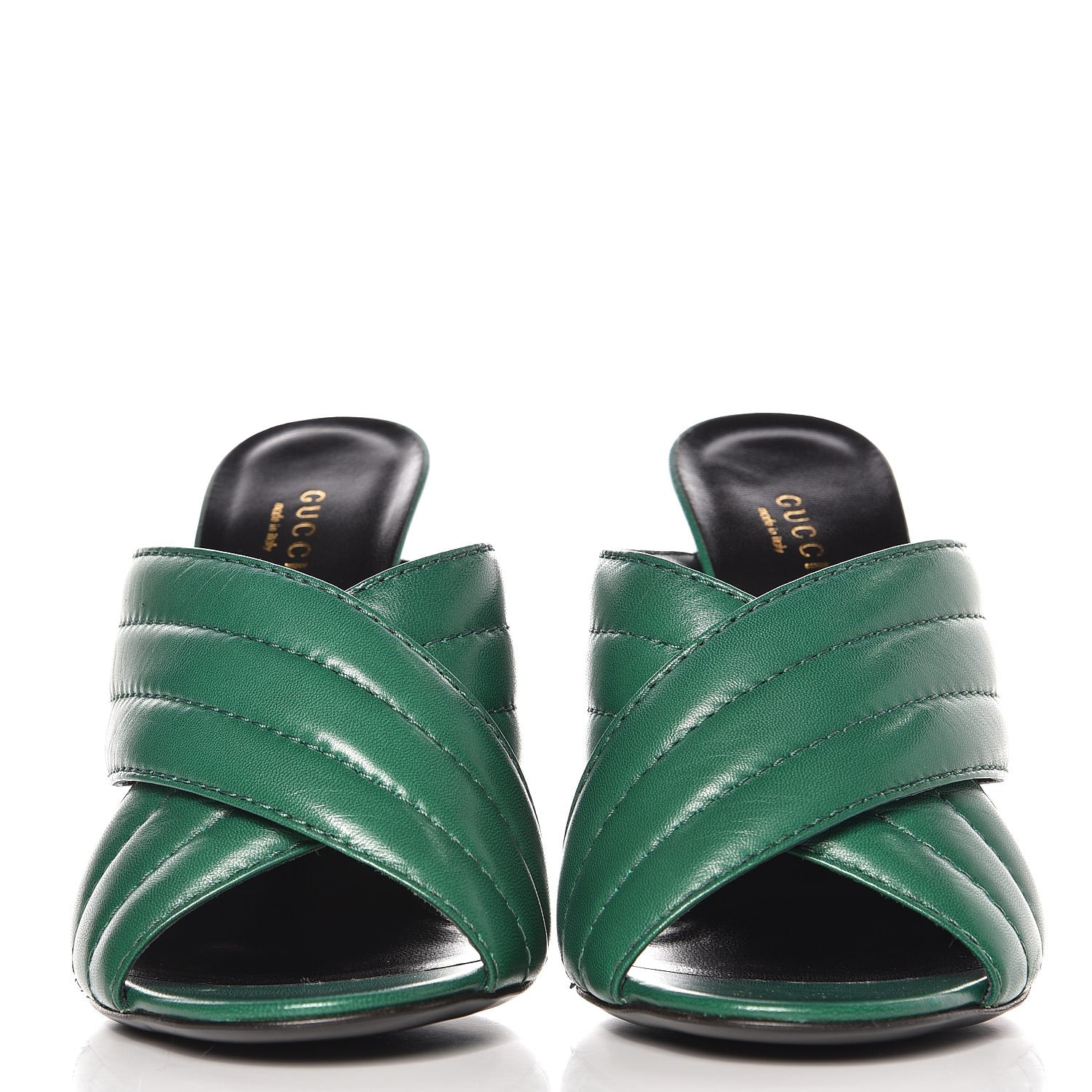 Gucci Malaga Kid Webby Crossover High Heel Slide Sandals 38.5 Emerald 3 of 10