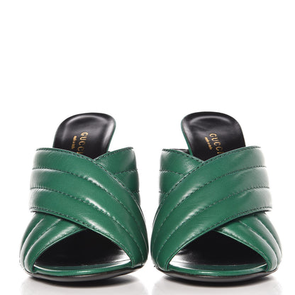 Gucci Malaga Kid Webby Crossover High Heel Slide Sandals 38.5 Emerald 3 of 10