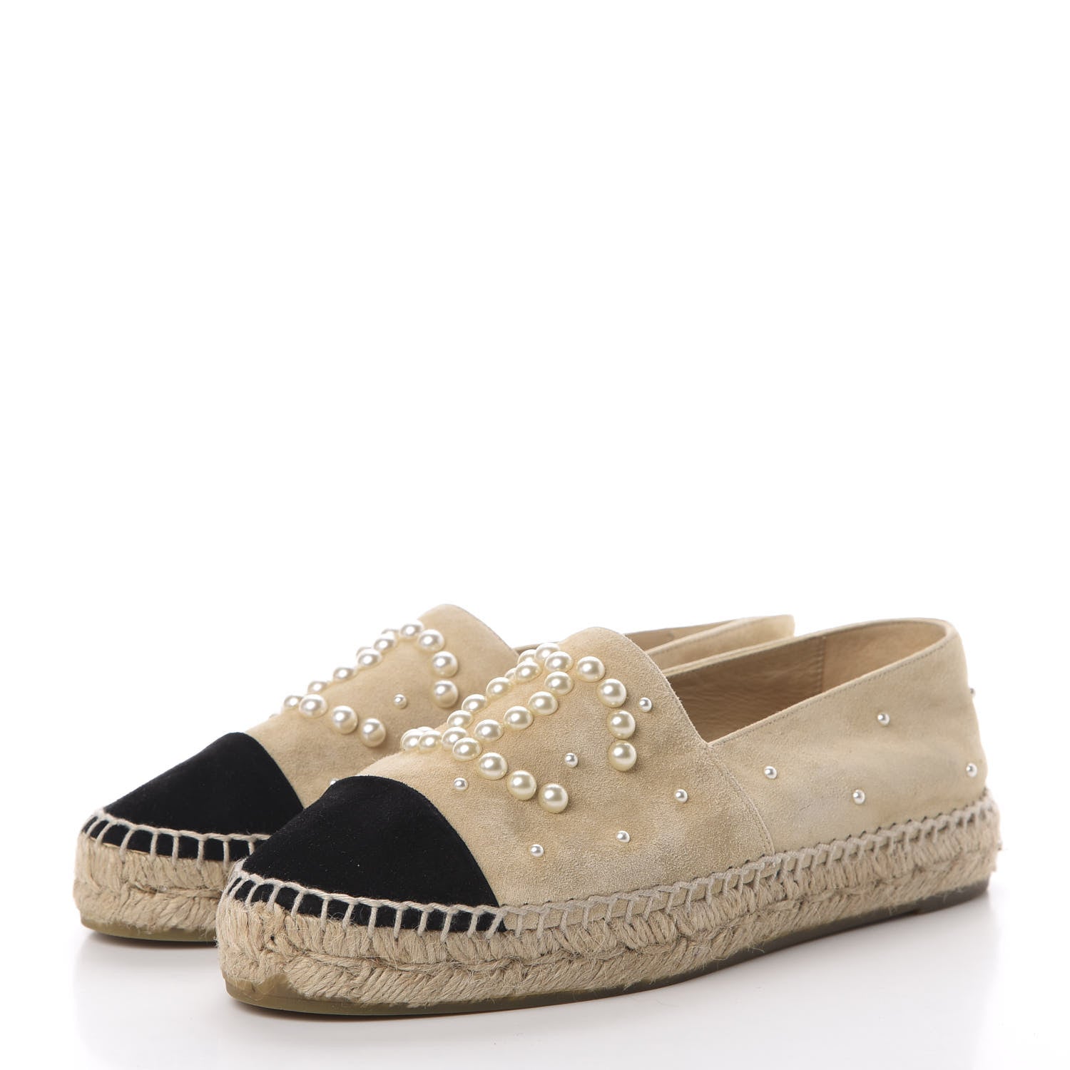 Chanel Suede Pearl CC Espadrilles 37 Beige Black 3 of 14