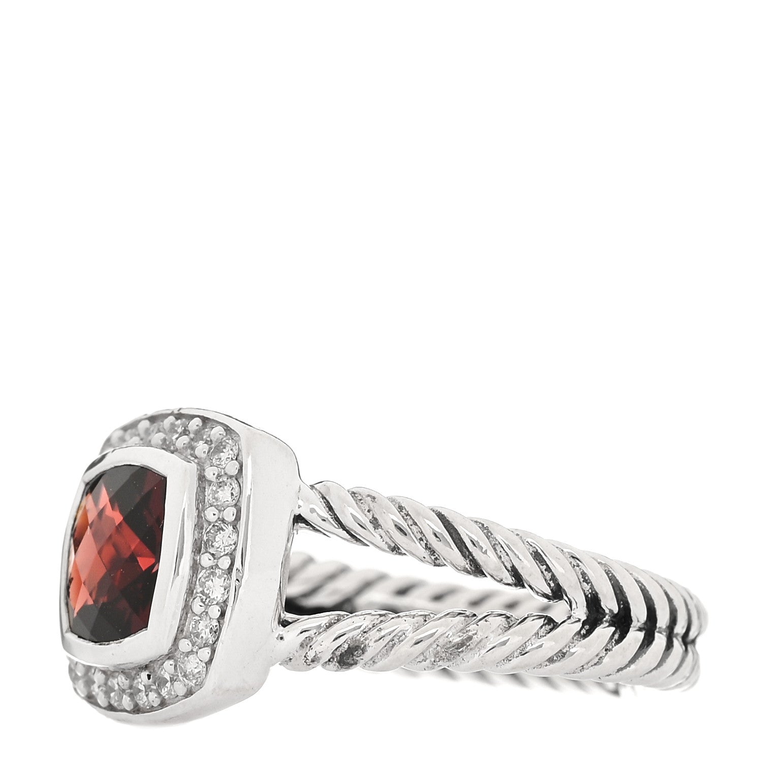 David Yurman Sterling Silver Diamond Garnet 7mm Petite Albion Ring 52 6 3 of 5