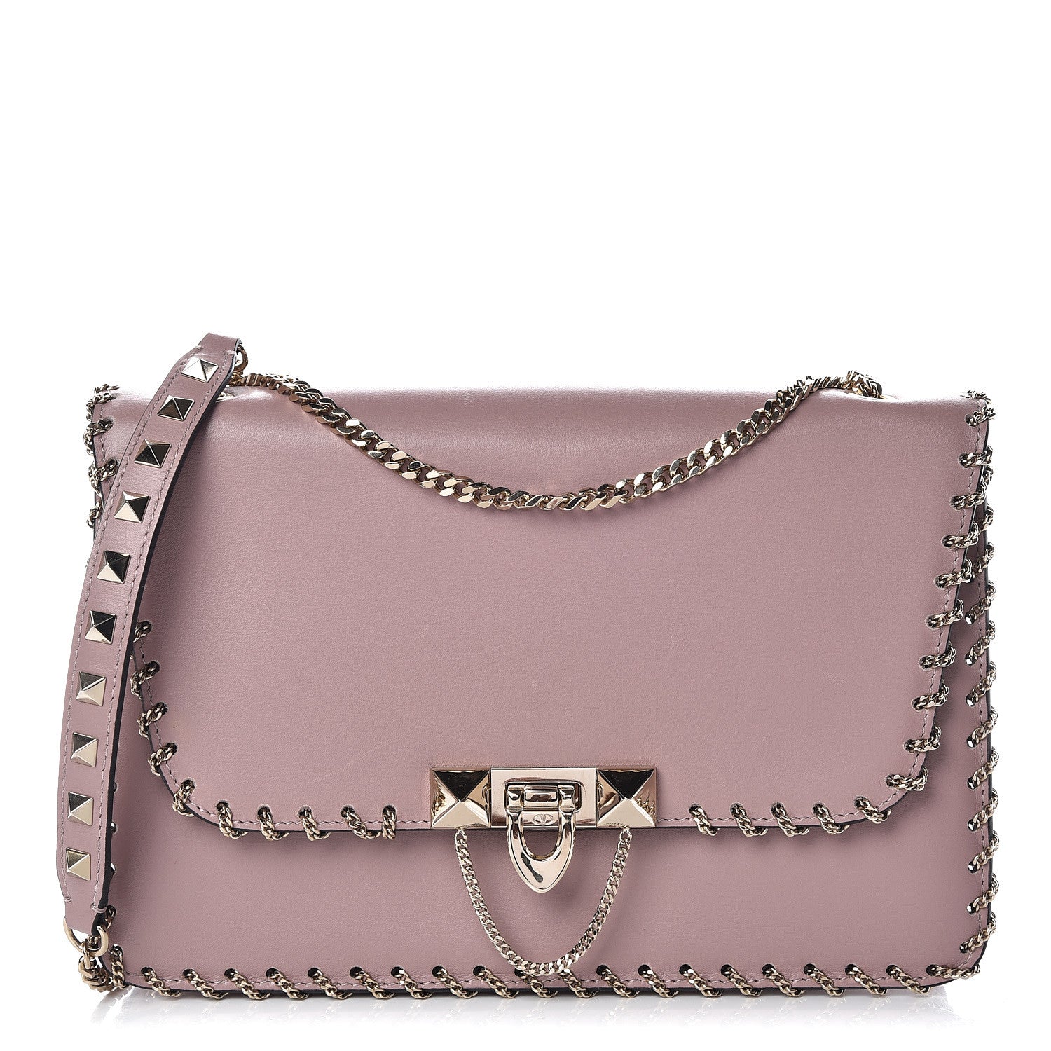 Valentino Garavani Vitello Groumette Small Rockstud Demilune Shoulder Bag Lipstick 1 of 13
